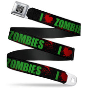 BD Wings Logo CLOSE-UP Full Color Black Silver Seatbelt Belt - I "Heart" ZOMBIES Bold Splatter Black/Green/Red Webbing Seatbelt Belts Buckle-Down