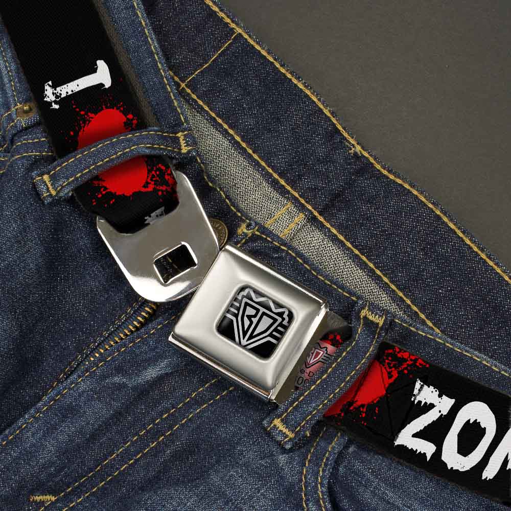 BD Wings Logo CLOSE-UP Full Color Black Silver Seatbelt Belt - I "Heart" ZOMBIES Bloody Splatter Black/White/Red Webbing Seatbelt Belts Buckle-Down