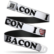 BD Wings Logo CLOSE-UP Full Color Black Silver Seatbelt Belt - I "Heart" BACON White/Black/Bacon Webbing Seatbelt Belts Buckle-Down