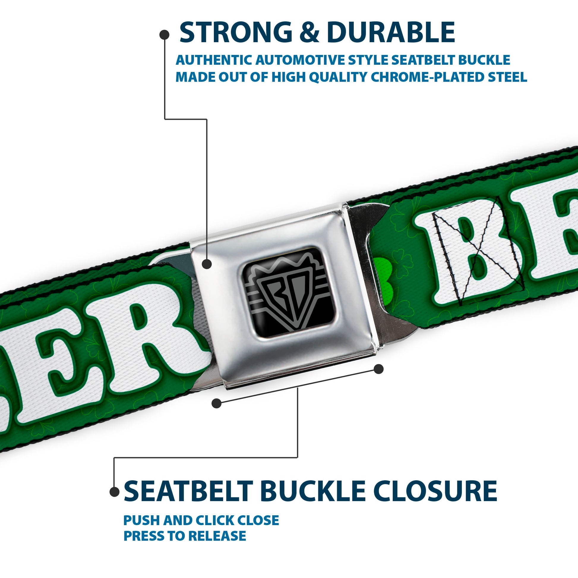 Seatbelt Belt - I "Clover" BEER/Clover Outlines Greens/White Seatbelt Belts Buckle-Down