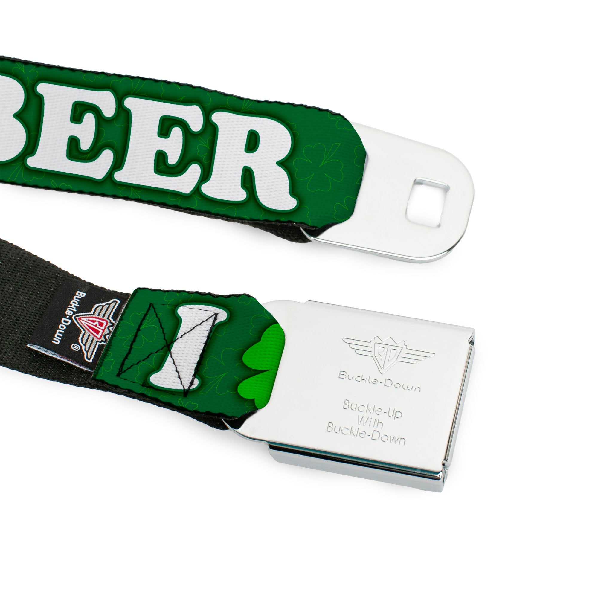 Seatbelt Belt - I "Clover" BEER/Clover Outlines Greens/White Seatbelt Belts Buckle-Down