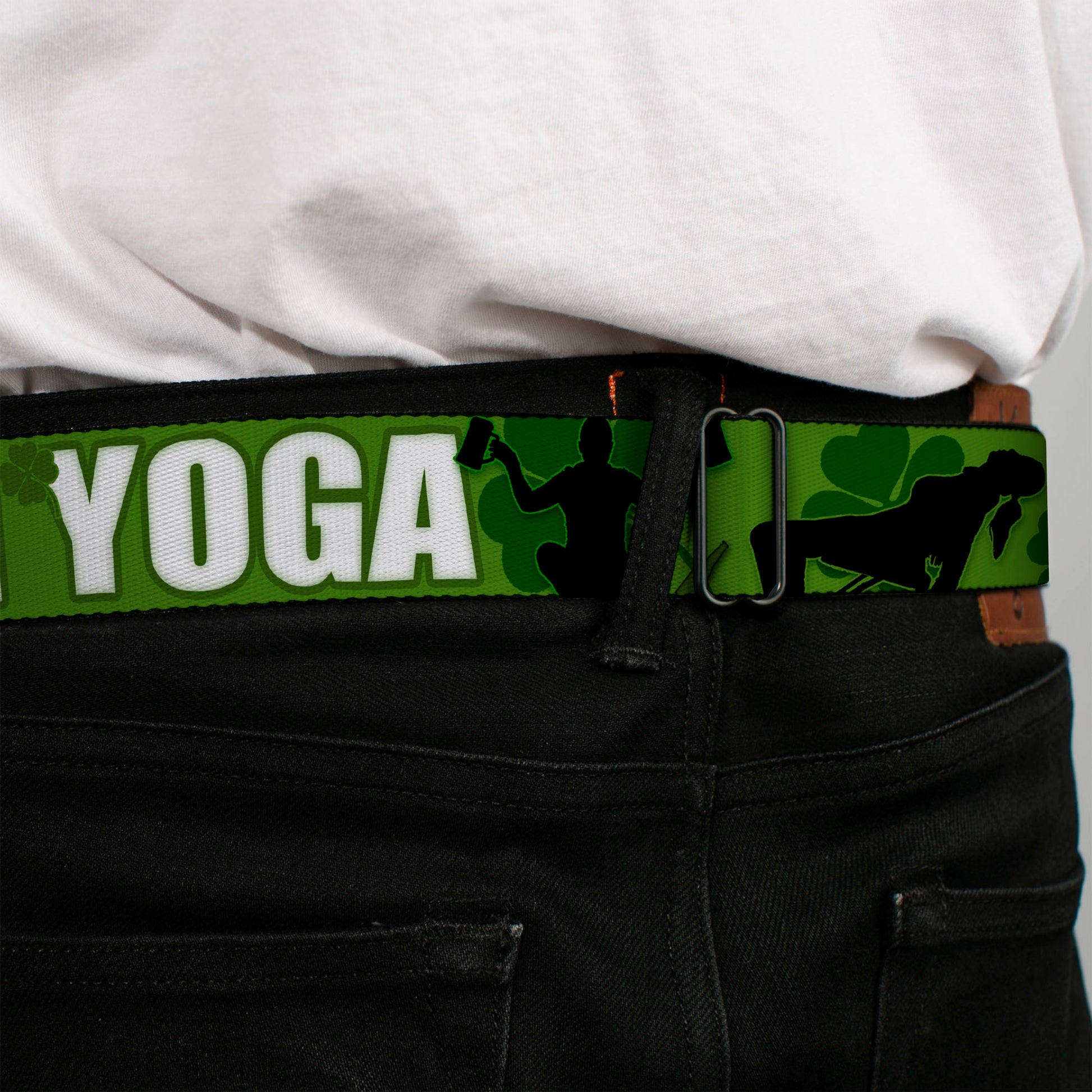 Seatbelt Belt - IRISH YOGA Poses/Clovers Greens/Black/White Seatbelt Belts Buckle-Down