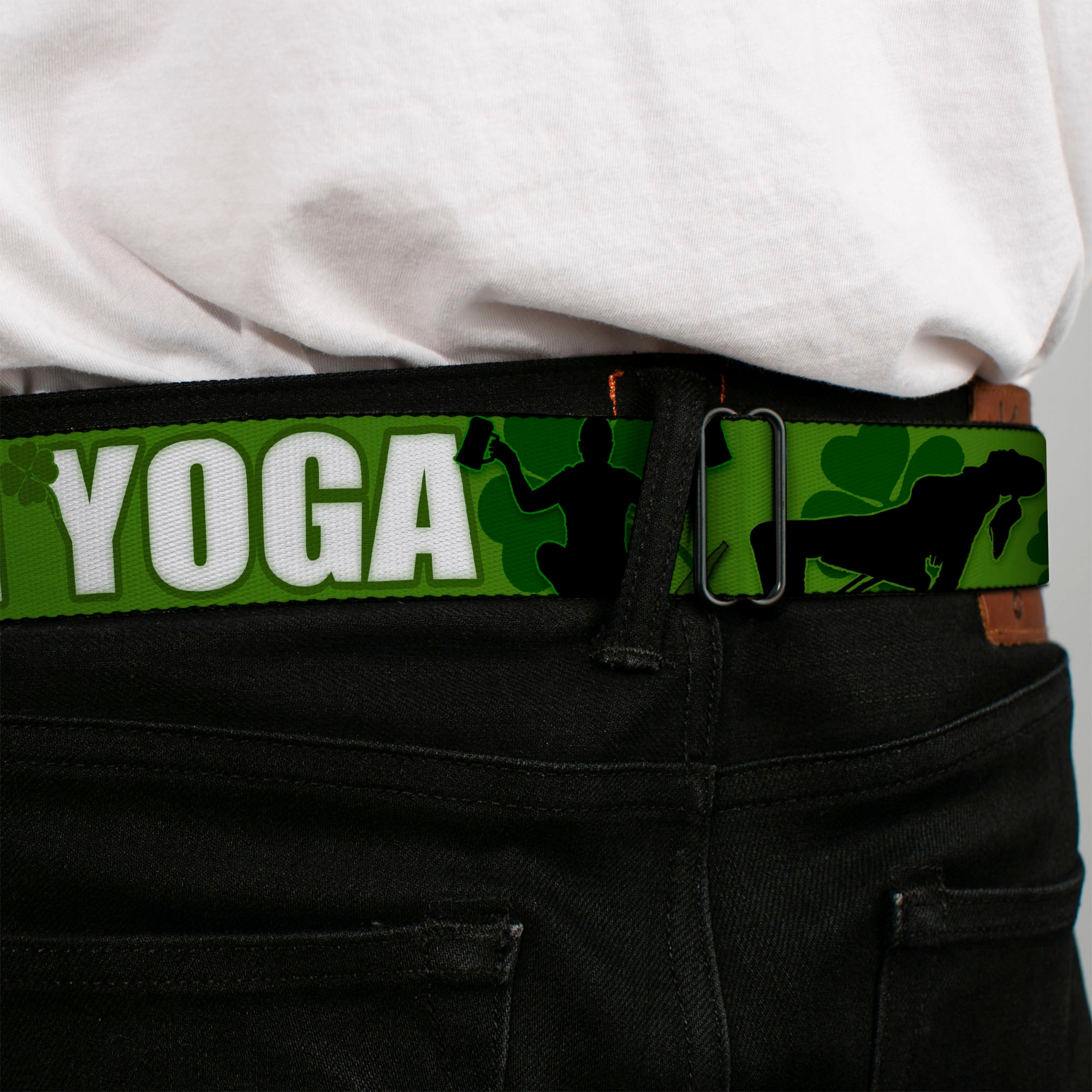 Seatbelt Belt - IRISH YOGA Poses/Clovers Greens/Black/White Seatbelt Belts Buckle-Down