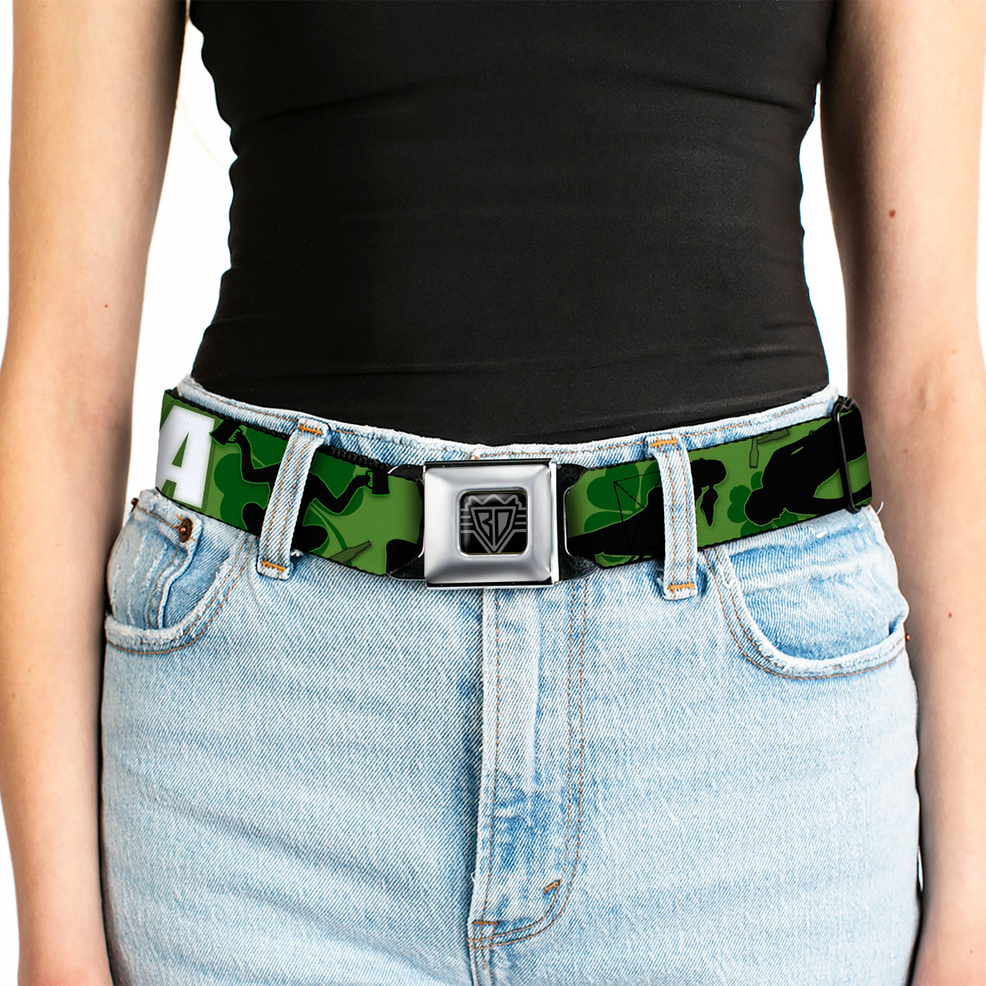 Seatbelt Belt - IRISH YOGA Poses/Clovers Greens/Black/White Seatbelt Belts Buckle-Down