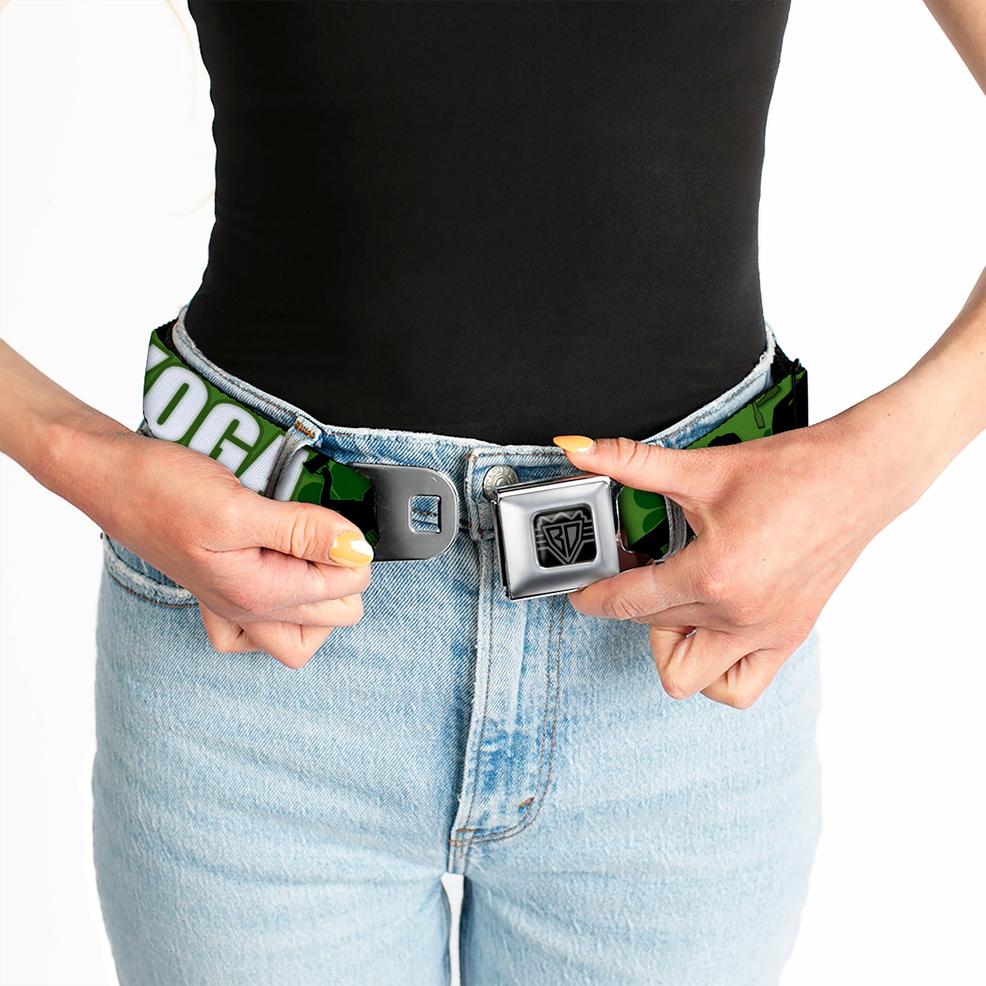 Seatbelt Belt - IRISH YOGA Poses/Clovers Greens/Black/White Seatbelt Belts Buckle-Down