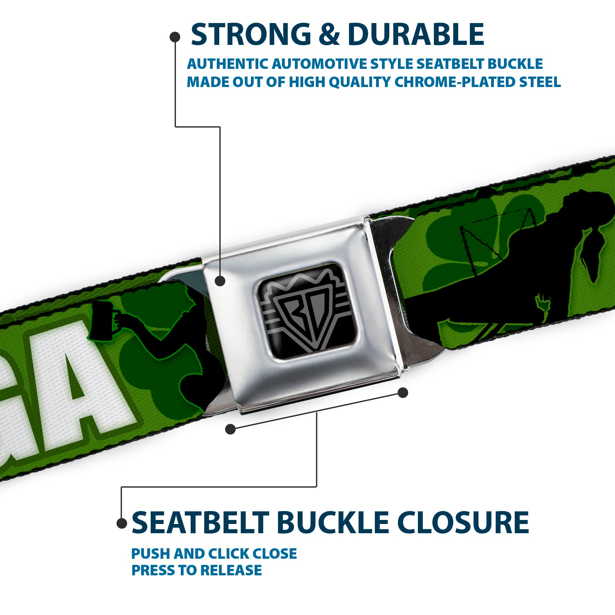 Seatbelt Belt - IRISH YOGA Poses/Clovers Greens/Black/White Seatbelt Belts Buckle-Down