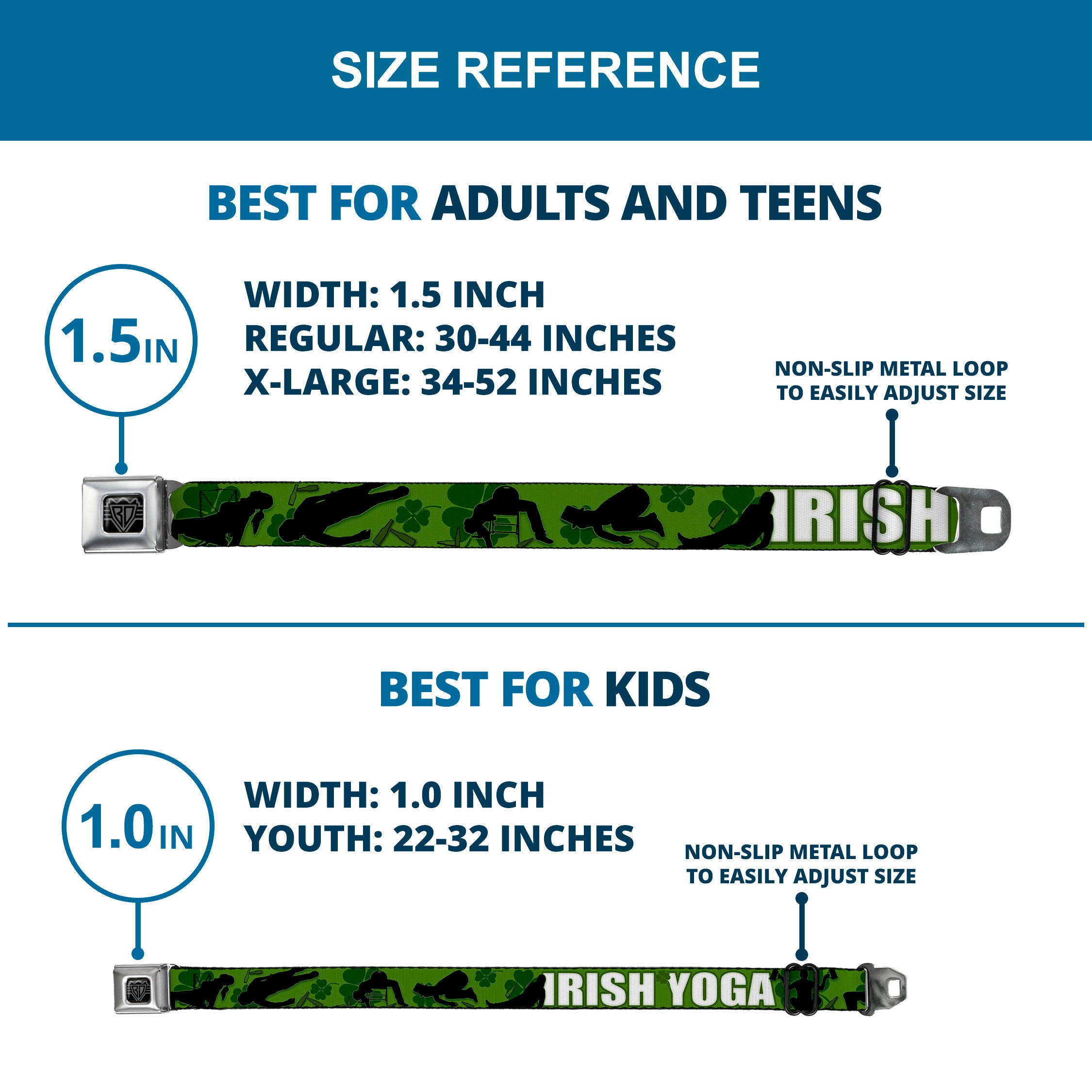 Seatbelt Belt - IRISH YOGA Poses/Clovers Greens/Black/White Seatbelt Belts Buckle-Down