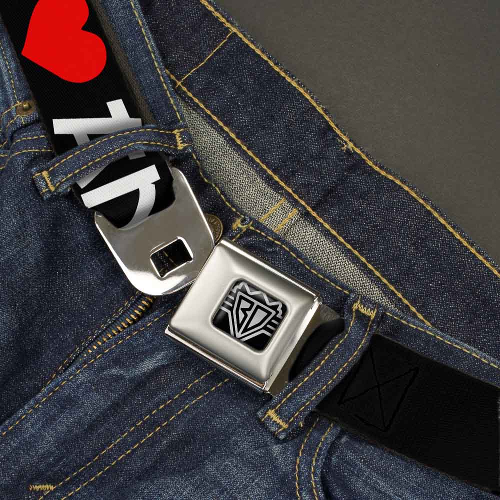 BD Wings Logo CLOSE-UP Full Color Black Silver Seatbelt Belt - I "Heart" ANIME Bold Black/White/Red Webbing Seatbelt Belts Buckle-Down