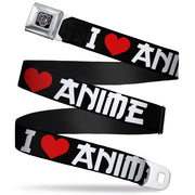 BD Wings Logo CLOSE-UP Full Color Black Silver Seatbelt Belt - I "Heart" ANIME Bold Black/White/Red Webbing Seatbelt Belts Buckle-Down