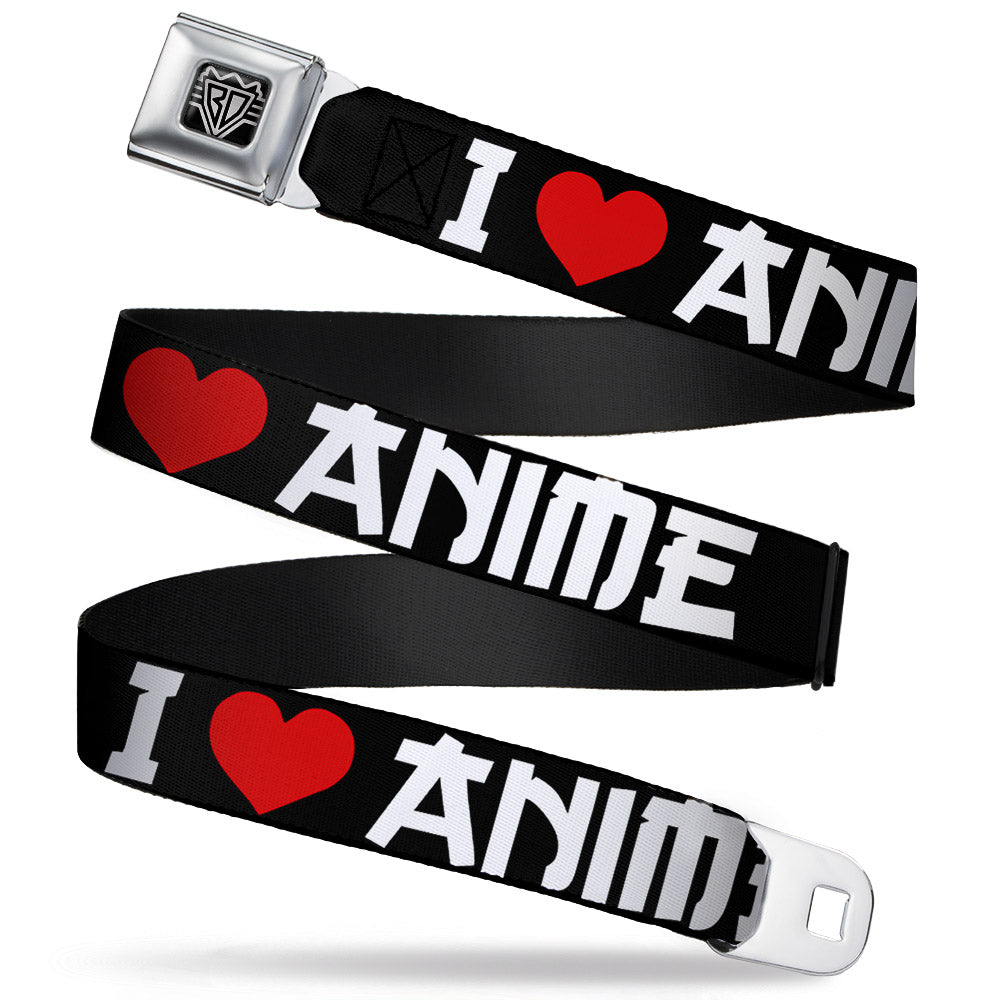 BD Wings Logo CLOSE-UP Full Color Black Silver Seatbelt Belt - I "Heart" ANIME Bold Black/White/Red Webbing Seatbelt Belts Buckle-Down