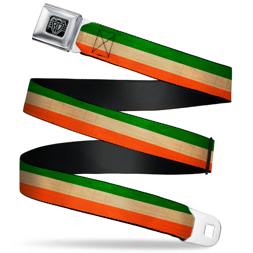 BD Wings Logo CLOSE-UP Full Color Black Silver Seatbelt Belt - Ireland Flag Stripes Distressed Webbing Seatbelt Belts Buckle-Down