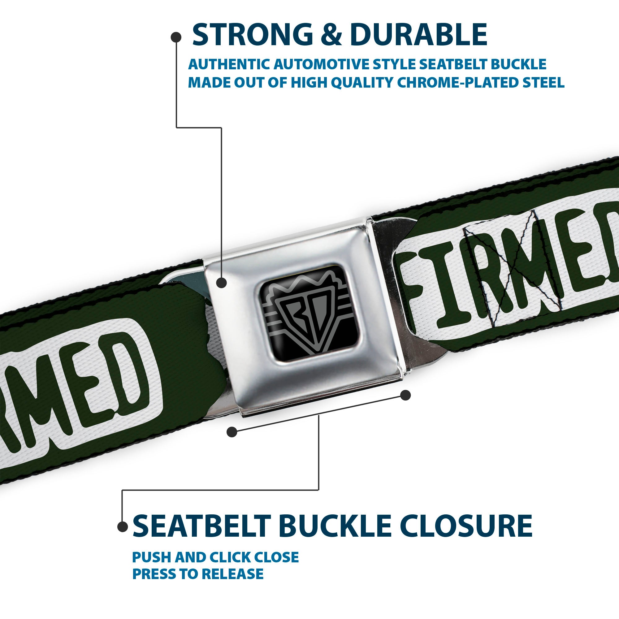 BD Wings Logo CLOSE-UP Full Color Black Silver Seatbelt Belt - Illuminati CONFIRMED Greens/White Webbing Seatbelt Belts Buckle-Down