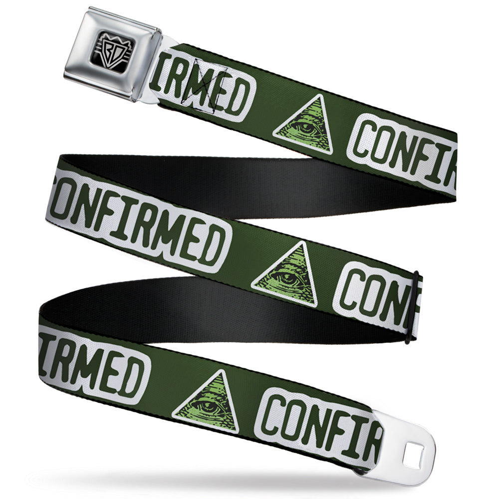 BD Wings Logo CLOSE-UP Full Color Black Silver Seatbelt Belt - Illuminati CONFIRMED Greens/White Webbing Seatbelt Belts Buckle-Down