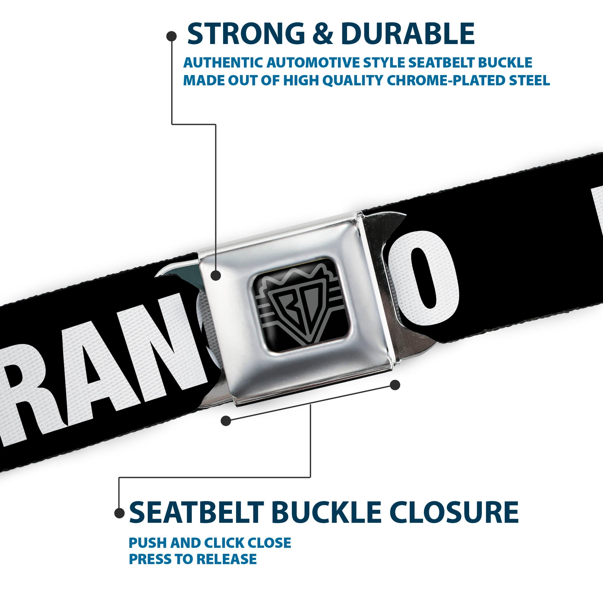 BD Wings Logo CLOSE-UP Full Color Black Silver Seatbelt Belt - I "HEART" SAN FRANCISCO Black/White/Red Webbing Seatbelt Belts Buckle-Down