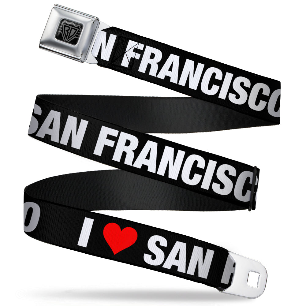 BD Wings Logo CLOSE-UP Full Color Black Silver Seatbelt Belt - I "HEART" SAN FRANCISCO Black/White/Red Webbing Seatbelt Belts Buckle-Down