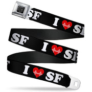 BD Wings Logo CLOSE-UP Full Color Black Silver Seatbelt Belt - I "HEART BRIDGE" SF Black/White/Red Webbing Seatbelt Belts Buckle-Down