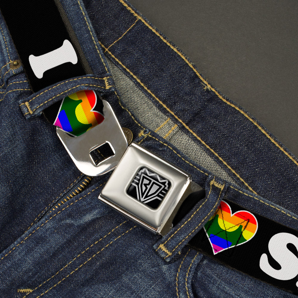 BD Wings Logo CLOSE-UP Full Color Black Silver Seatbelt Belt - I "HEART BRIDGE" SF Black/White/Rainbow Webbing Seatbelt Belts Buckle-Down