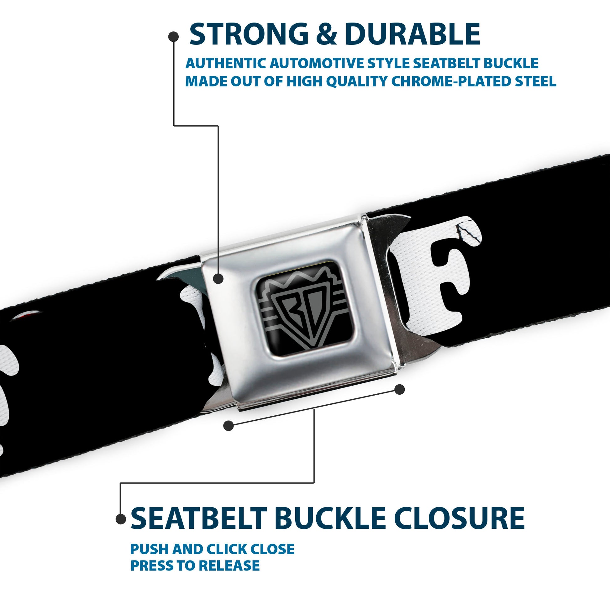 BD Wings Logo CLOSE-UP Full Color Black Silver Seatbelt Belt - I "HEART BRIDGE" SF Black/White/Rainbow Webbing Seatbelt Belts Buckle-Down