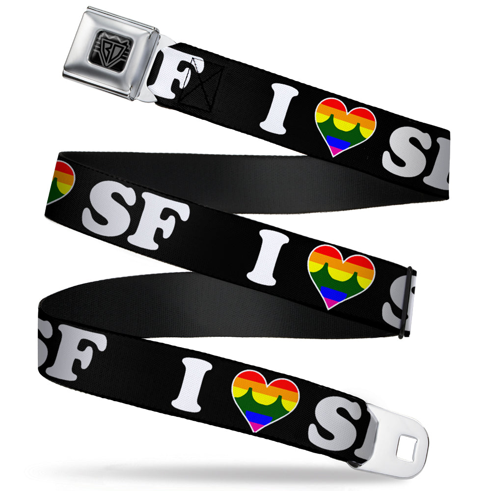 BD Wings Logo CLOSE-UP Full Color Black Silver Seatbelt Belt - I "HEART BRIDGE" SF Black/White/Rainbow Webbing Seatbelt Belts Buckle-Down