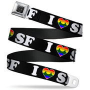 BD Wings Logo CLOSE-UP Full Color Black Silver Seatbelt Belt - I "HEART BRIDGE" SF Black/White/Rainbow Webbing Seatbelt Belts Buckle-Down