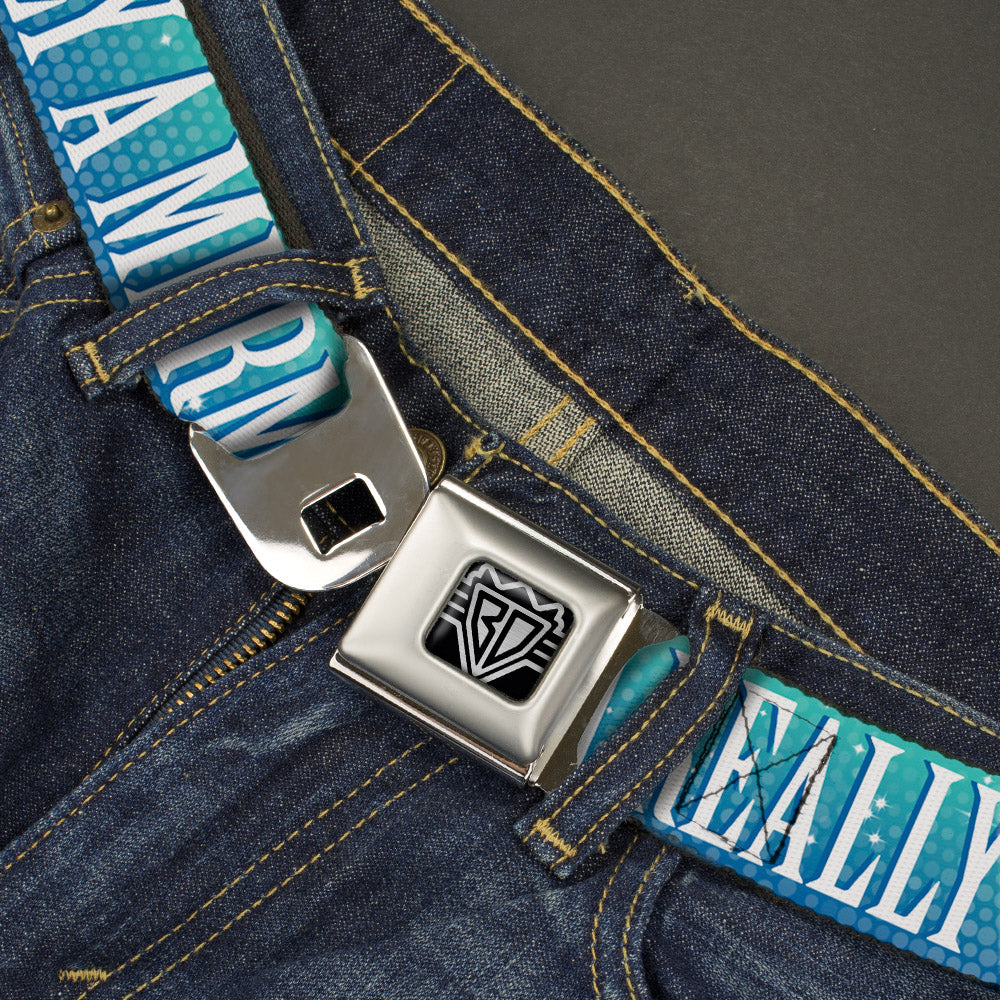 BD Wings Logo CLOSE-UP Full Color Black Silver Seatbelt Belt - I'M REALLY A MERMAID Sparkle Turquoise Blues/White Webbing Seatbelt Belts Buckle-Down
