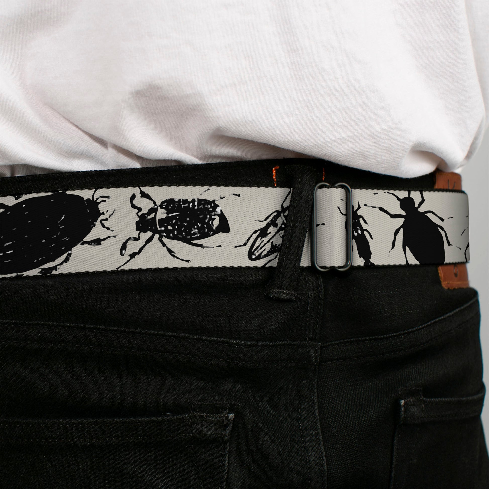 BD Wings Logo CLOSE-UP Full Color Black Silver Seatbelt Belt - Insects Gray/Black Webbing Seatbelt Belts Buckle-Down