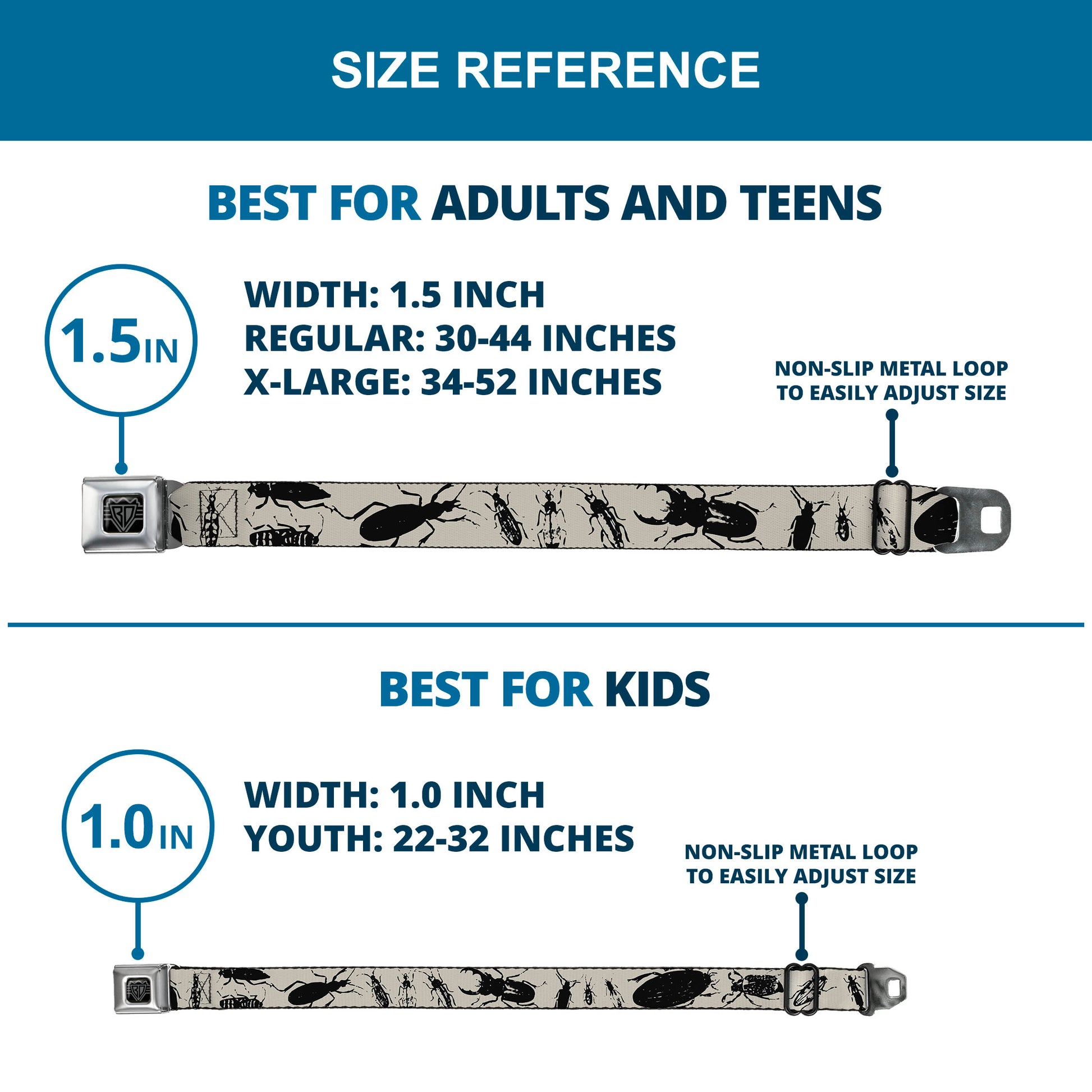 BD Wings Logo CLOSE-UP Full Color Black Silver Seatbelt Belt - Insects Gray/Black Webbing Seatbelt Belts Buckle-Down