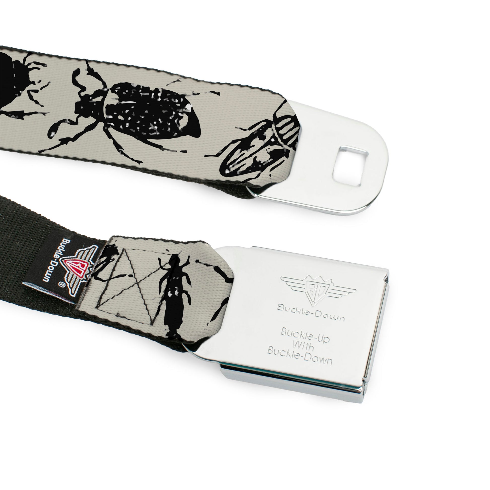 BD Wings Logo CLOSE-UP Full Color Black Silver Seatbelt Belt - Insects Gray/Black Webbing Seatbelt Belts Buckle-Down