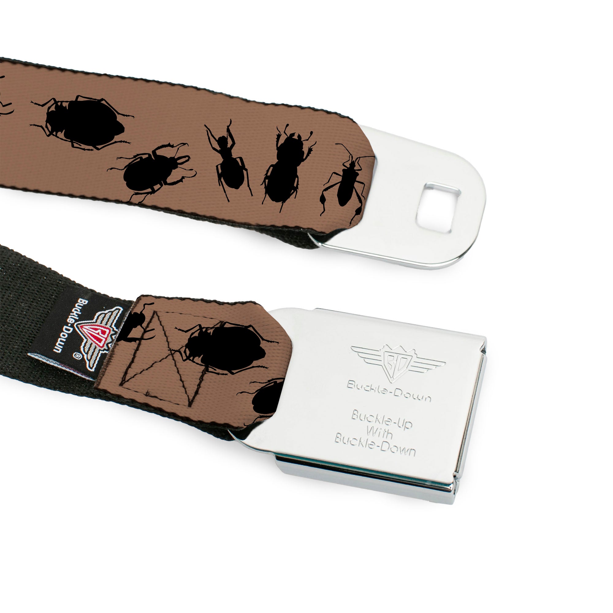 BD Wings Logo CLOSE-UP Full Color Black Silver Seatbelt Belt - Insects Brown/Black Webbing Seatbelt Belts Buckle-Down