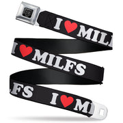 BD Wings Logo CLOSE-UP Black/Silver Seatbelt Belt - I "HEART" MILFS Black/White/Red Webbing Seatbelt Belts Buckle-Down
