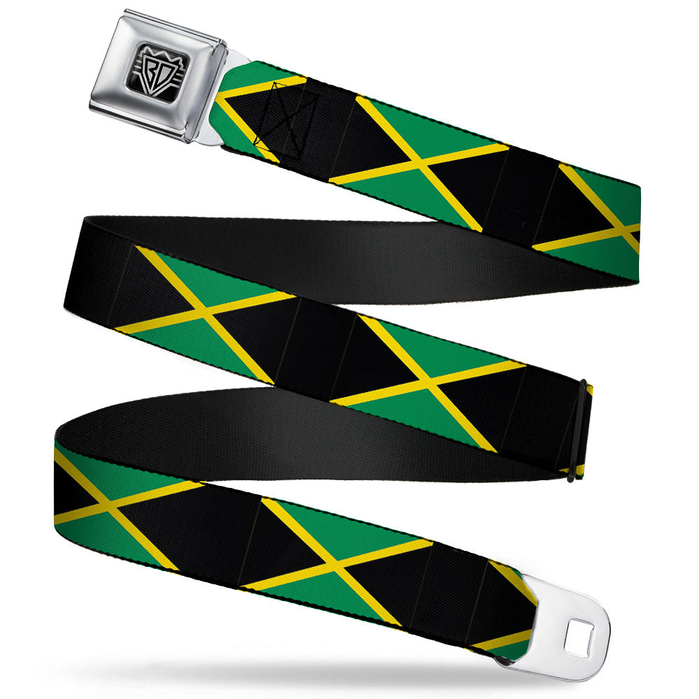 BD Wings Logo CLOSE-UP Full Color Black Silver Seatbelt Belt - Jamaica Flags Webbing Seatbelt Belts Buckle-Down