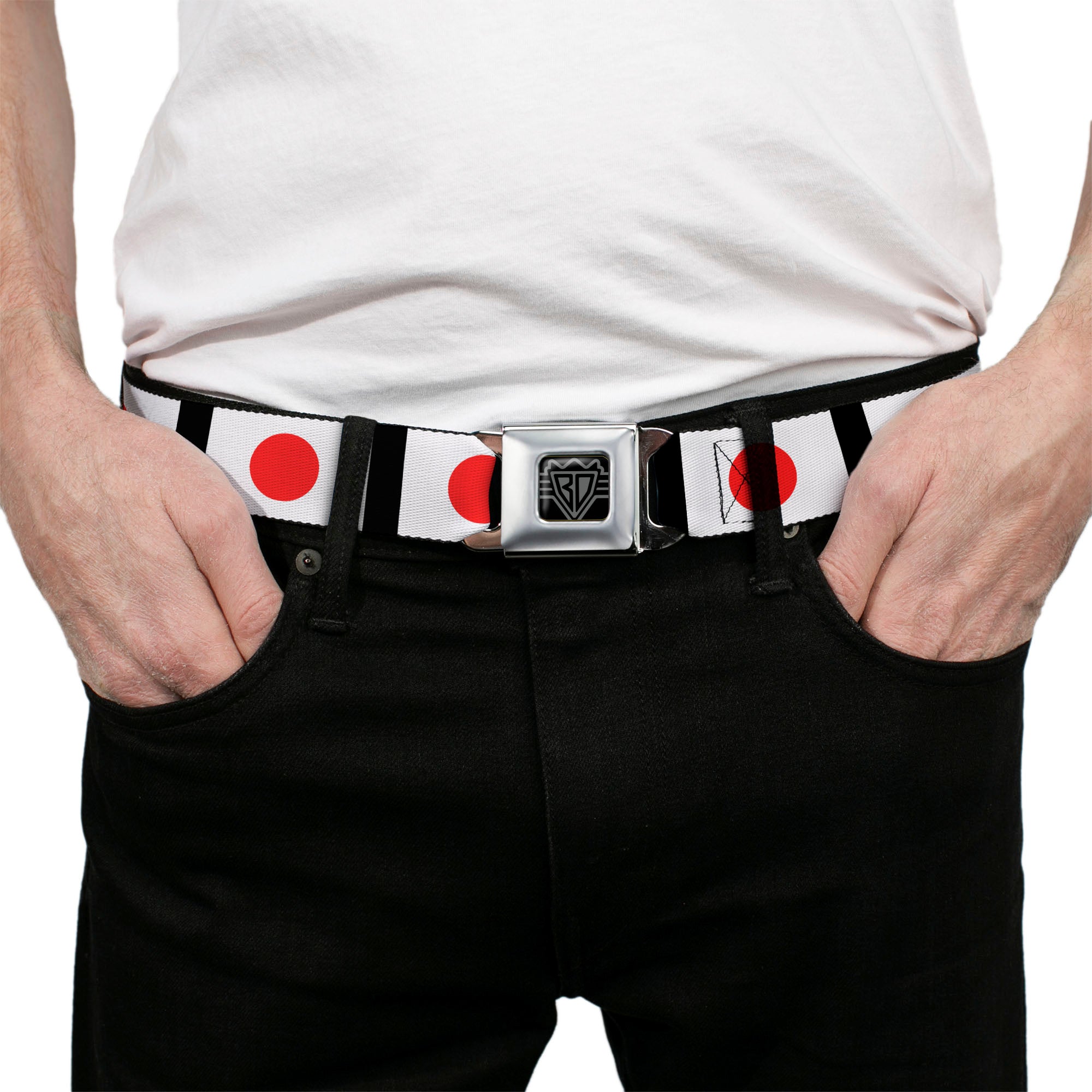 BD Wings Logo CLOSE-UP Full Color Black Silver Seatbelt Belt - Japan Flags Webbing Seatbelt Belts Buckle-Down