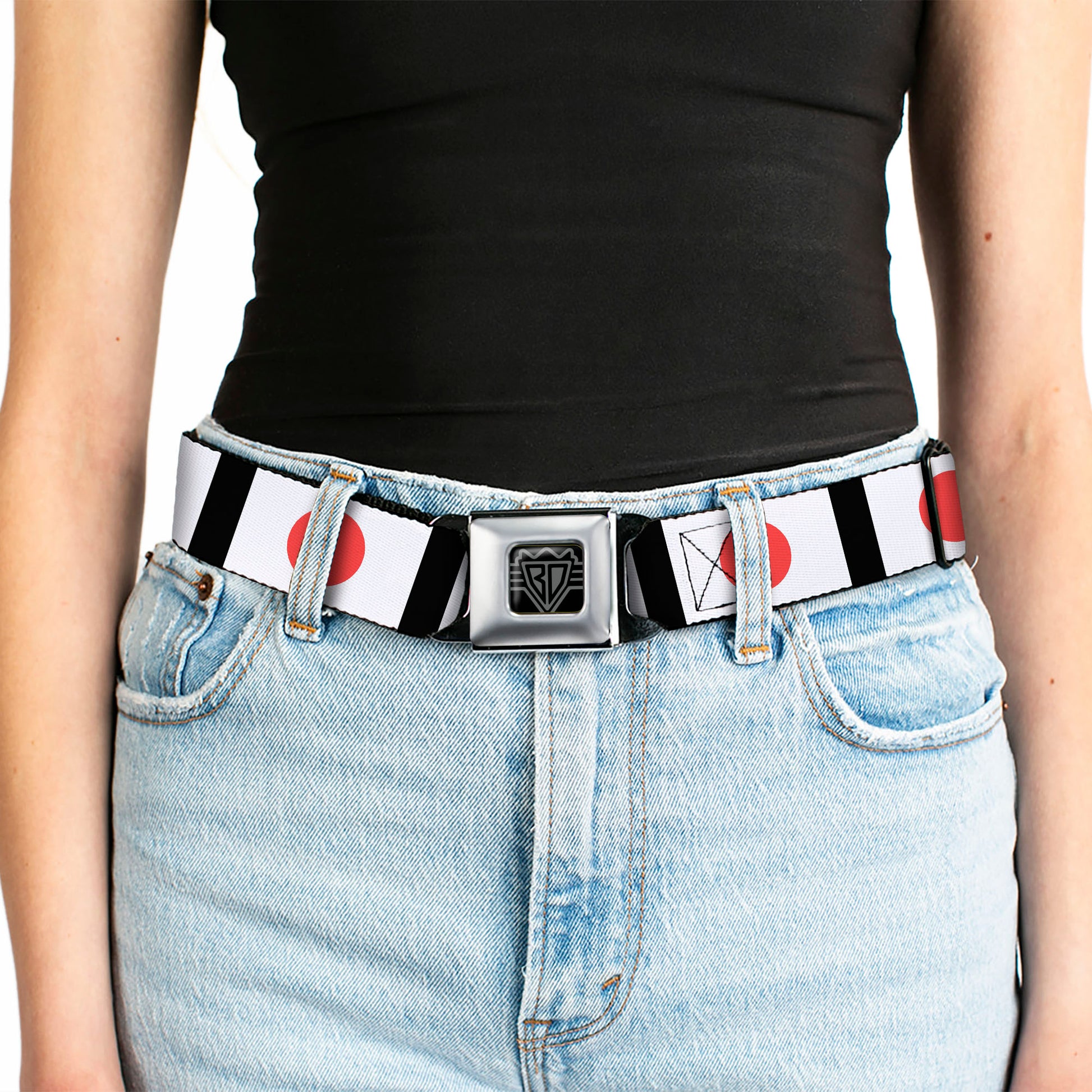 BD Wings Logo CLOSE-UP Full Color Black Silver Seatbelt Belt - Japan Flags Webbing Seatbelt Belts Buckle-Down