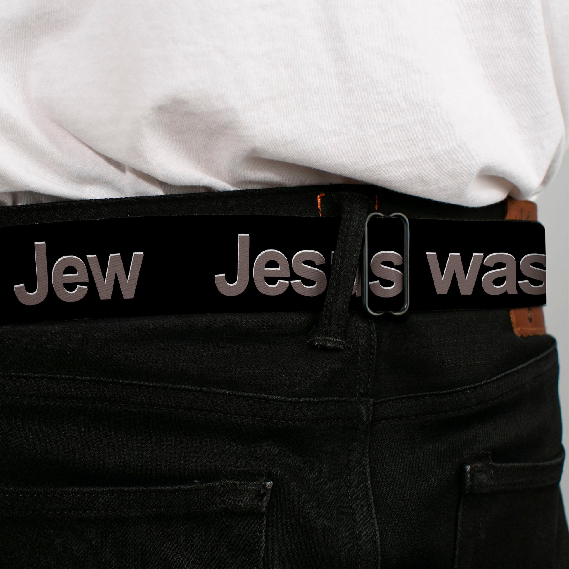 Seatbelt Belt - JESUS WAS A JEW Black/Gray Seatbelt Belts Buckle-Down