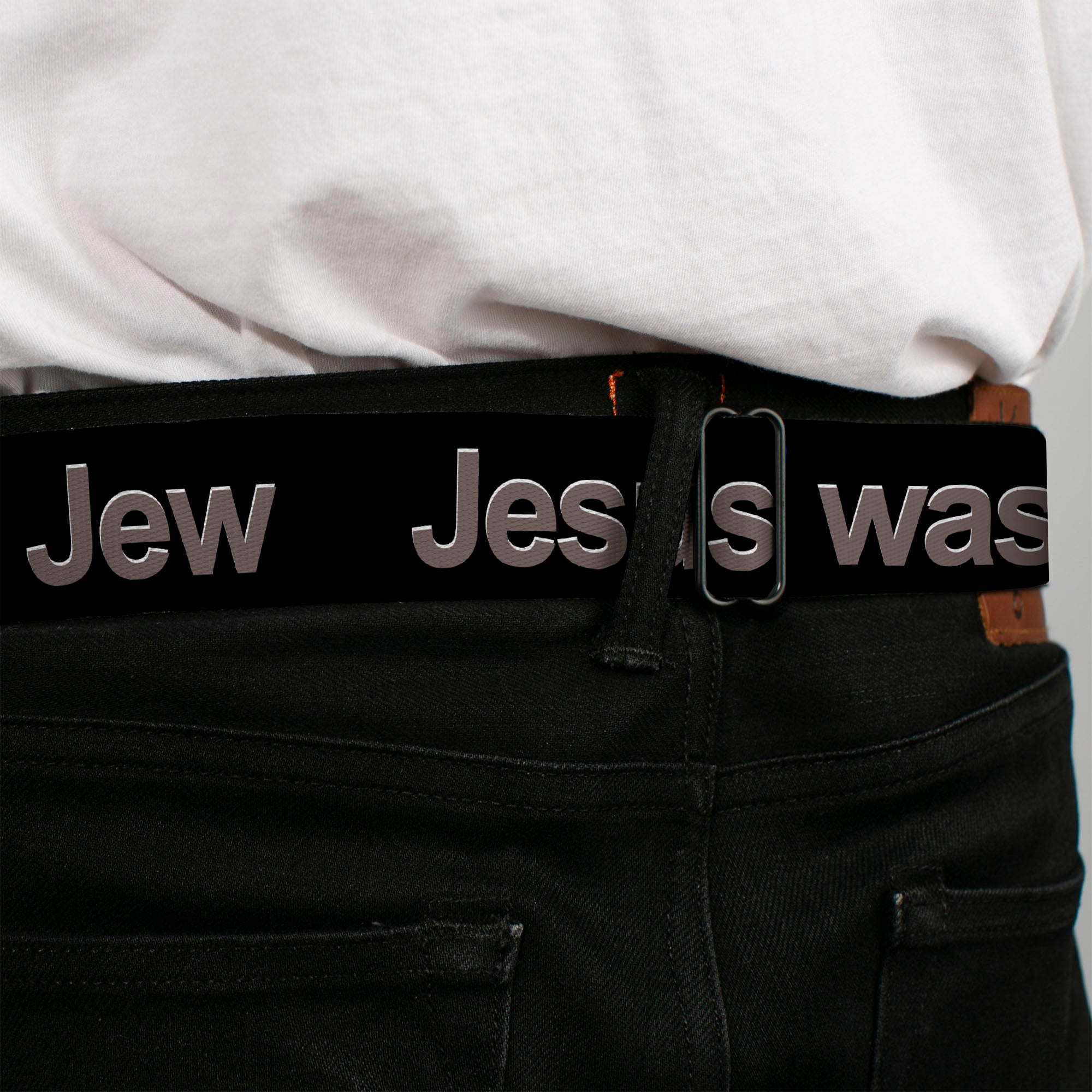Seatbelt Belt - JESUS WAS A JEW Black/Gray Seatbelt Belts Buckle-Down