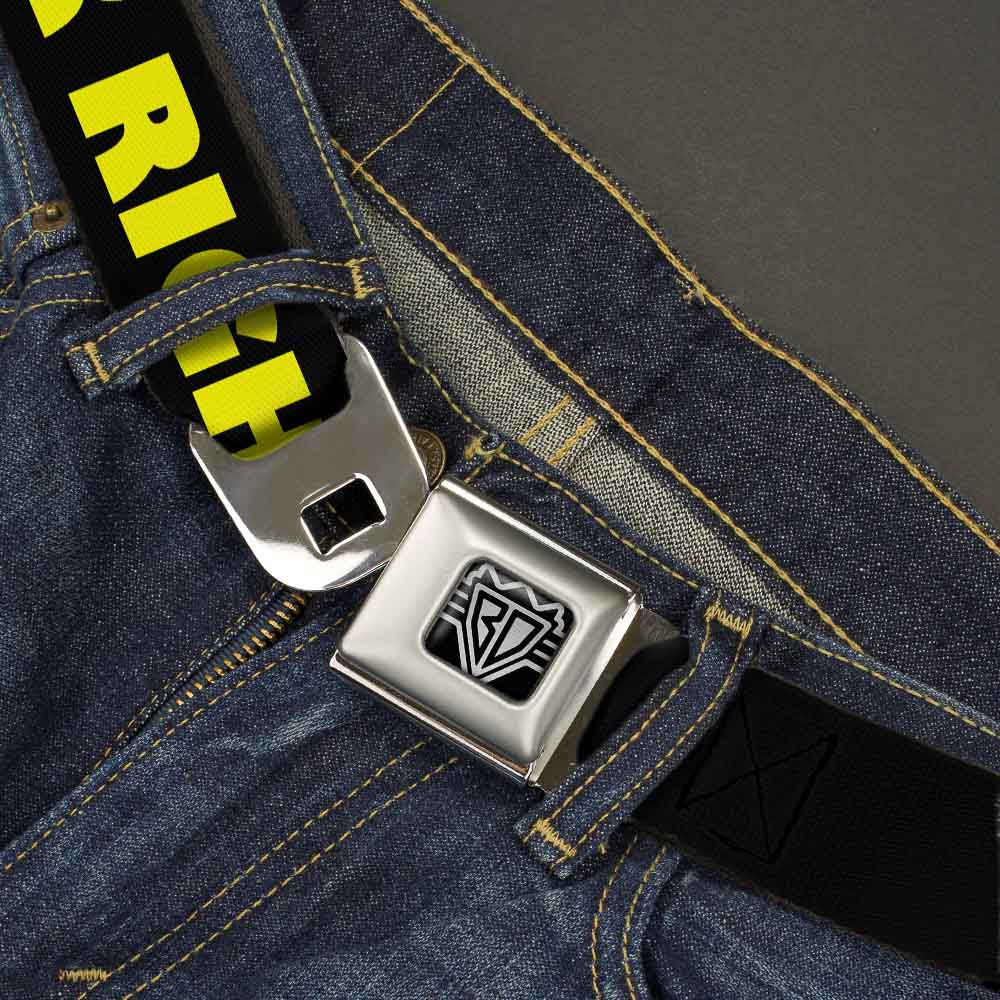 BD Wings Logo CLOSE-UP Full Color Black Silver Seatbelt Belt - J/K RIGHT? Black/Yellow Webbing Seatbelt Belts Buckle-Down