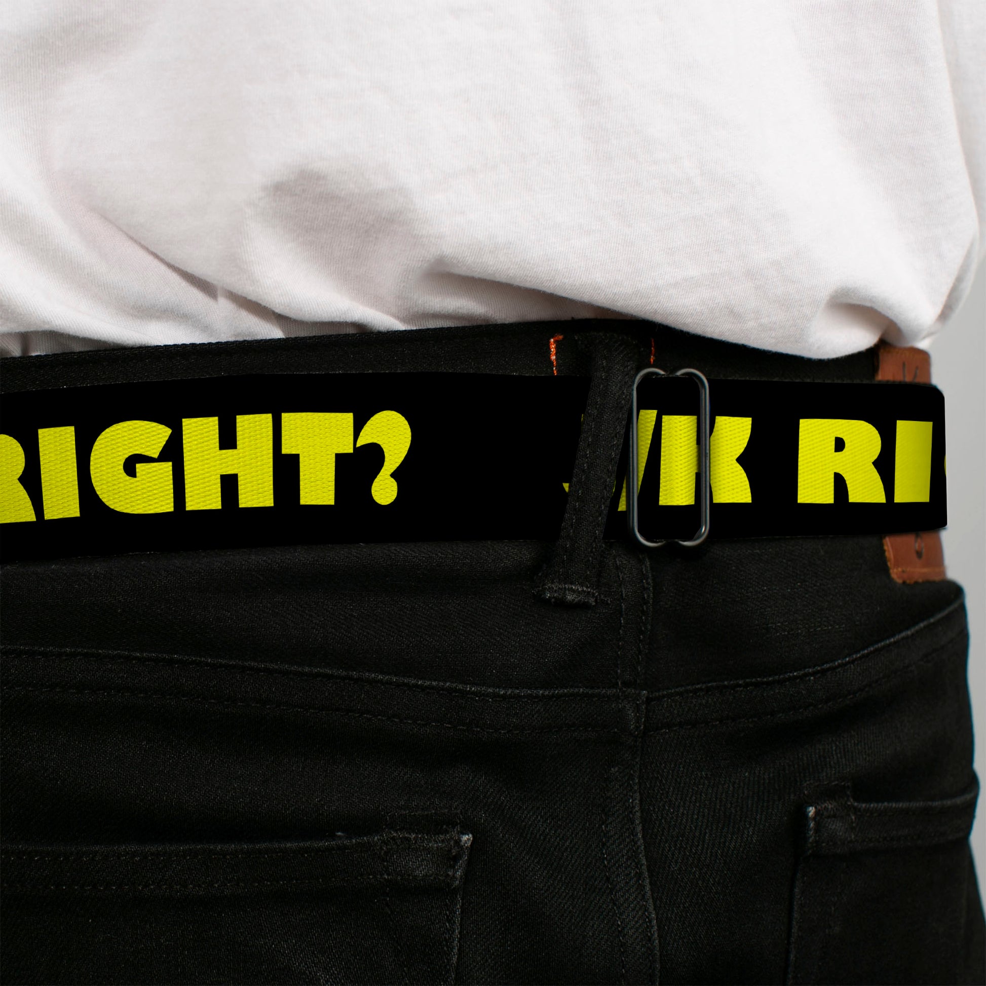 BD Wings Logo CLOSE-UP Full Color Black Silver Seatbelt Belt - J/K RIGHT? Black/Yellow Webbing Seatbelt Belts Buckle-Down