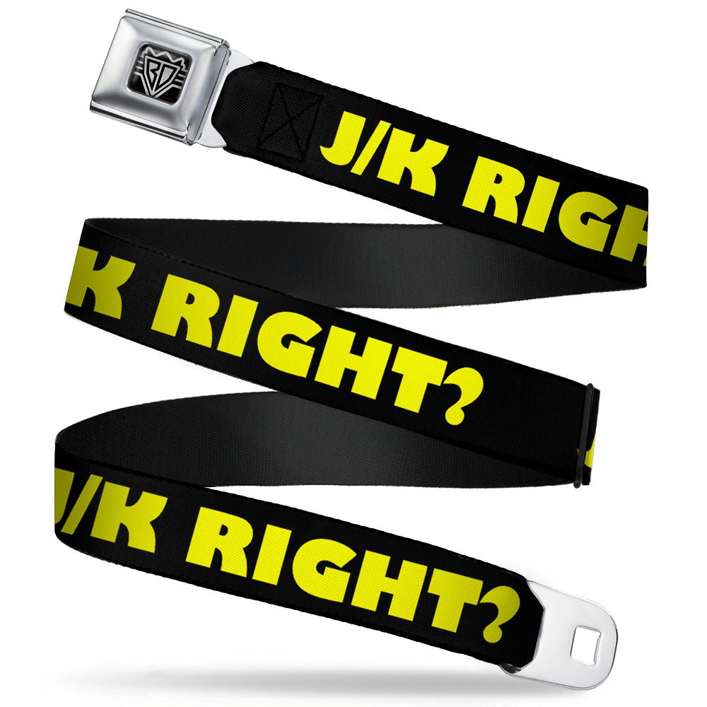 BD Wings Logo CLOSE-UP Full Color Black Silver Seatbelt Belt - J/K RIGHT? Black/Yellow Webbing Seatbelt Belts Buckle-Down