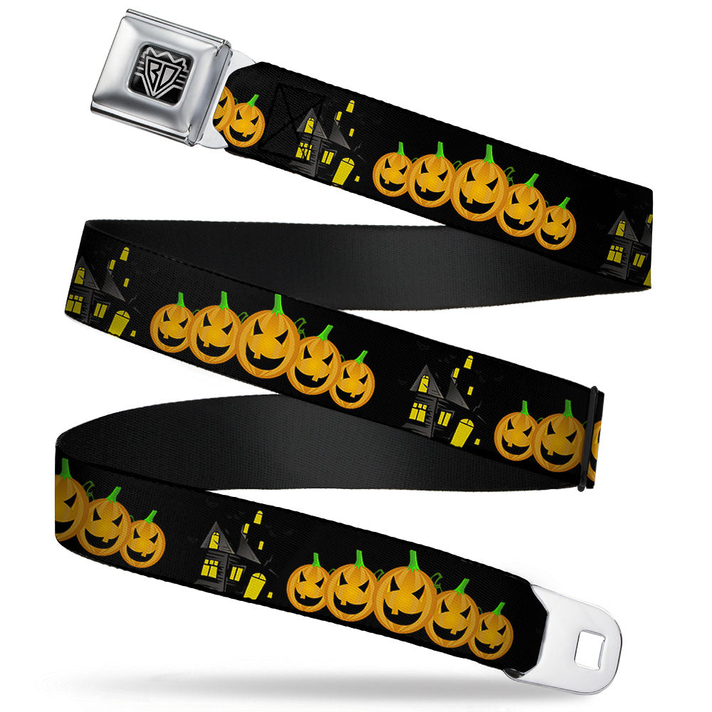 BD Wings Logo CLOSE-UP Full Color Black Silver Seatbelt Belt - Jack-o'-Lanterns/Haunted House Black/Yellow Webbing Seatbelt Belts Buckle-Down