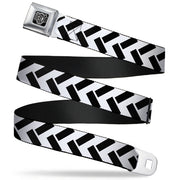 BD Wings Logo CLOSE-UP Full Color Black Silver Seatbelt Belt - Jagged Chevron White/Black Webbing Seatbelt Belts Buckle-Down