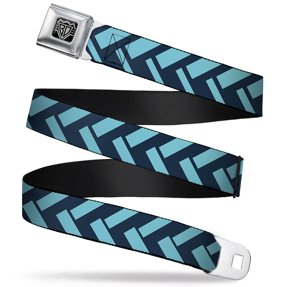 BD Wings Logo CLOSE-UP Full Color Black Silver Seatbelt Belt - Jagged Chevron Navy/Turquoise Webbing Seatbelt Belts Buckle-Down
