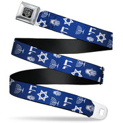 BD Wings Logo CLOSE-UP Full Color Black Silver Seatbelt Belt - Jewish Symbols-4 Blue/White Webbing Seatbelt Belts Buckle-Down