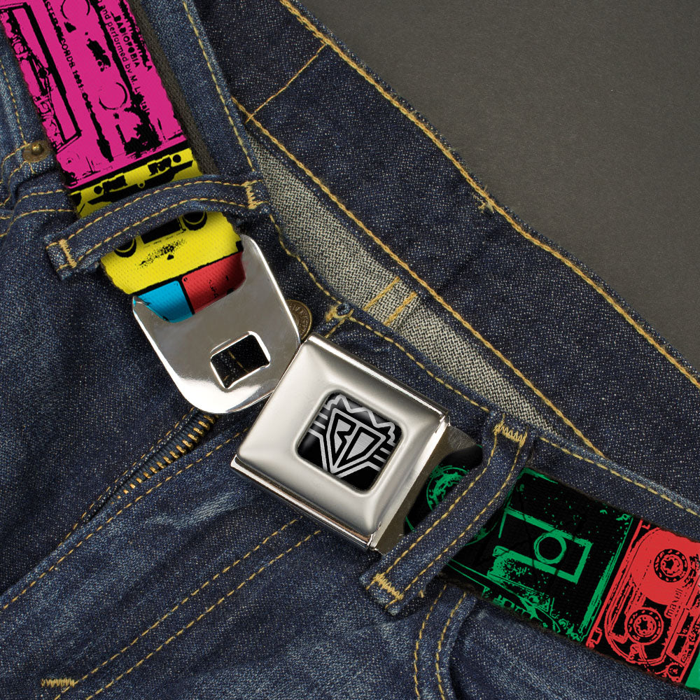 BD Wings Logo CLOSE-UP Full Color Black Silver Seatbelt Belt - Jagged Steps Stripe Greens Webbing Seatbelt Belts Buckle-Down