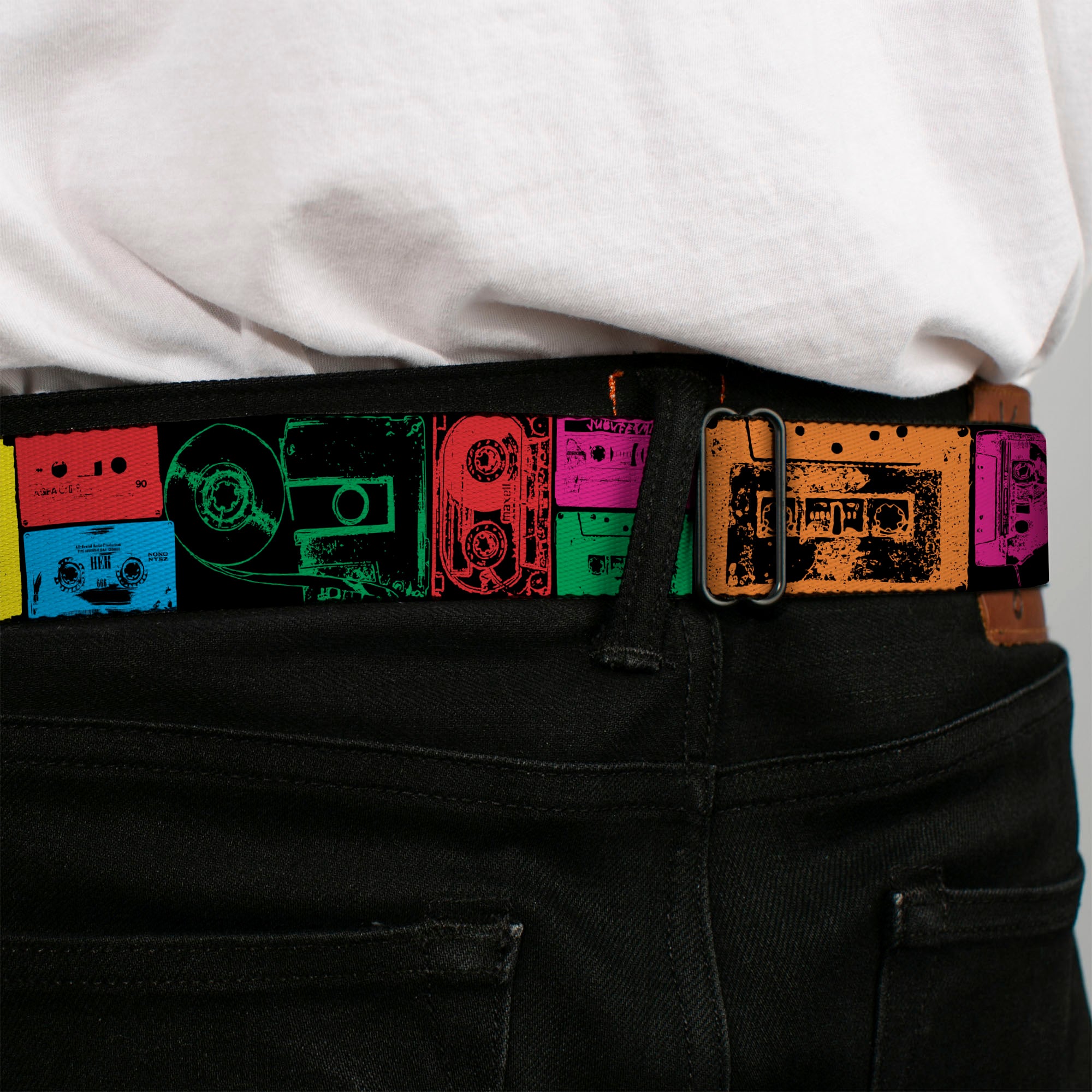 BD Wings Logo CLOSE-UP Full Color Black Silver Seatbelt Belt - Jagged Steps Stripe Greens Webbing Seatbelt Belts Buckle-Down