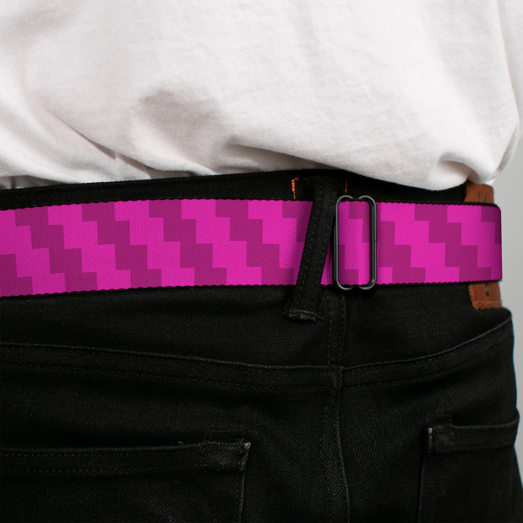 BD Wings Logo CLOSE-UP Full Color Black Silver Seatbelt Belt - Jagged Steps Stripe Pinks Webbing Seatbelt Belts Buckle-Down