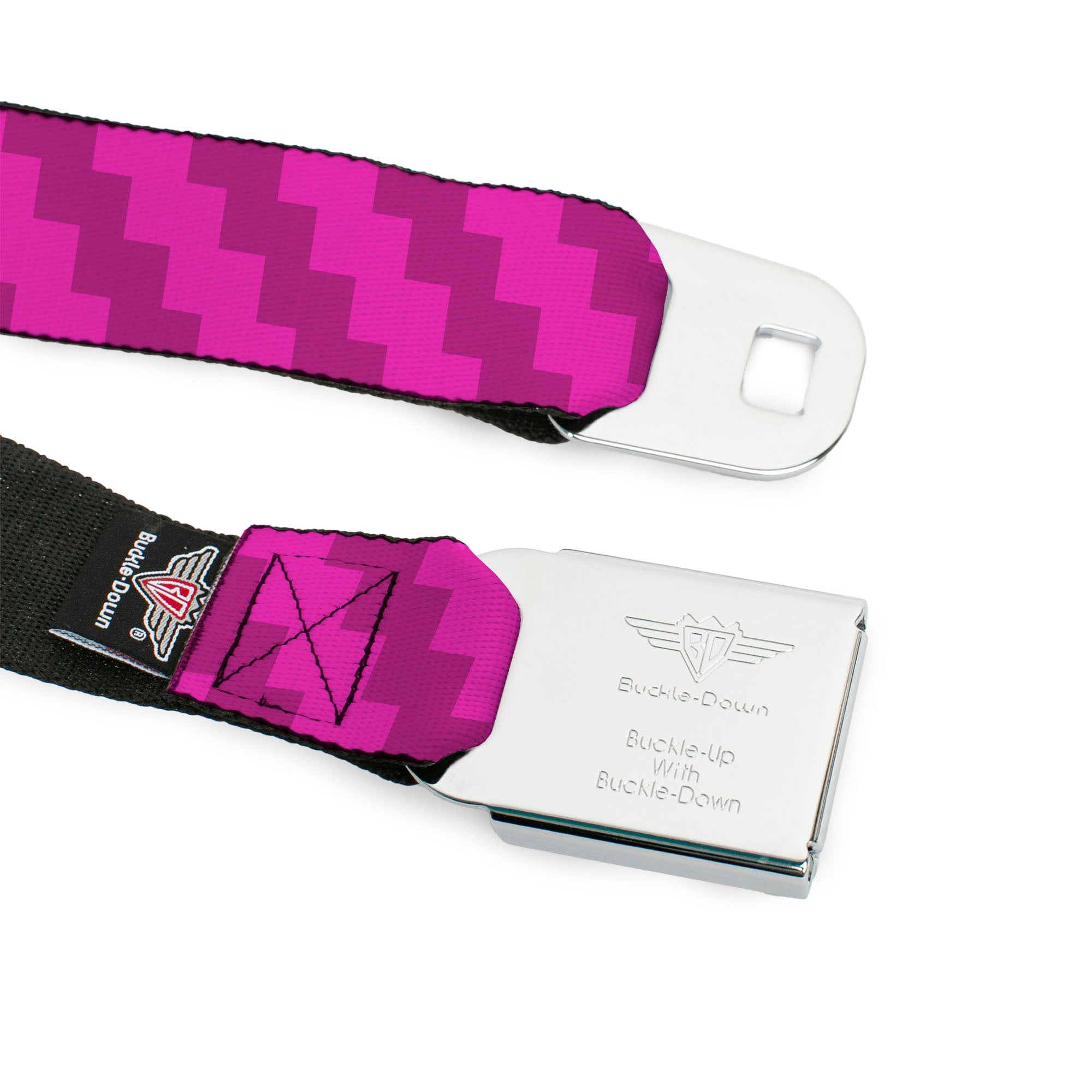 BD Wings Logo CLOSE-UP Full Color Black Silver Seatbelt Belt - Jagged Steps Stripe Pinks Webbing Seatbelt Belts Buckle-Down