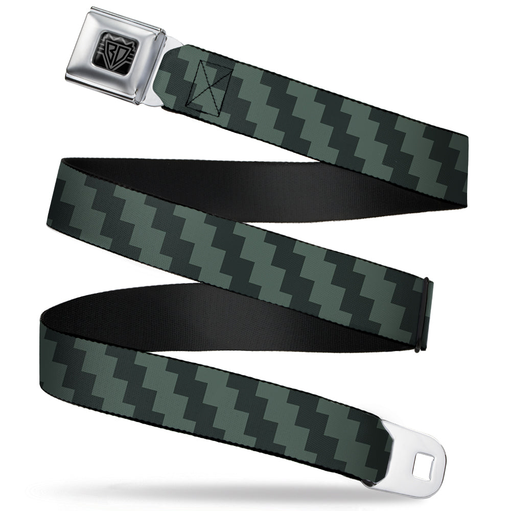 BD Wings Logo CLOSE-UP Full Color Black Silver Seatbelt Belt - Jagged Steps Stripe Grays Webbing Seatbelt Belts Buckle-Down