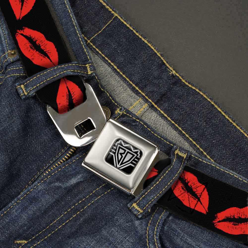 BD Wings Logo CLOSE-UP Full Color Black Silver Seatbelt Belt - Kisses Webbing Seatbelt Belts Buckle-Down