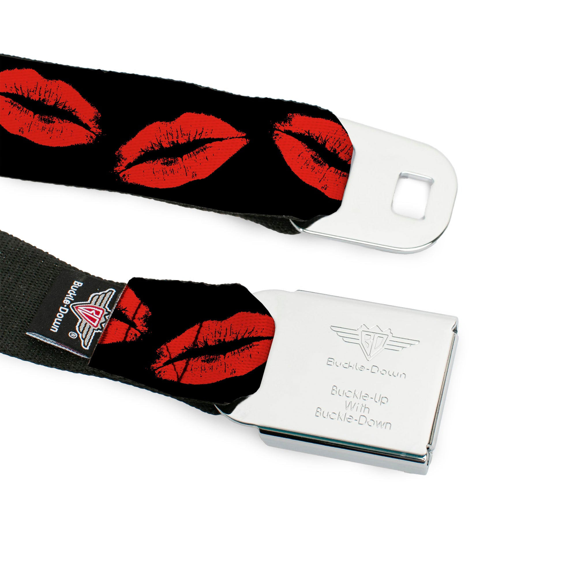 BD Wings Logo CLOSE-UP Full Color Black Silver Seatbelt Belt - Kisses Webbing Seatbelt Belts Buckle-Down