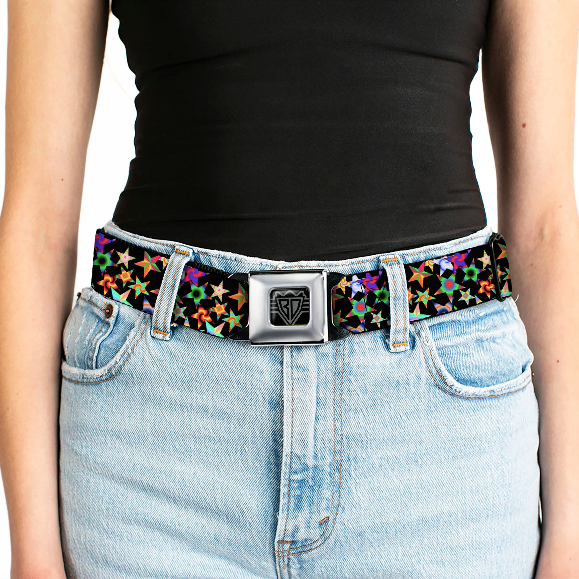 BD Wings Logo CLOSE-UP Full Color Black Silver Seatbelt Belt - Kaleidostarz Webbing Seatbelt Belts Buckle-Down
